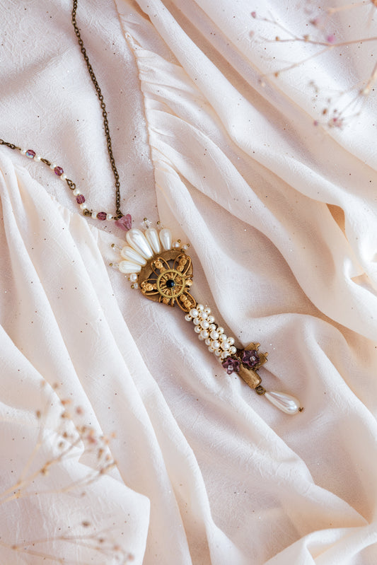 Audrey Rosanna Corbyn - steampunk necklace with pearls and vintage key