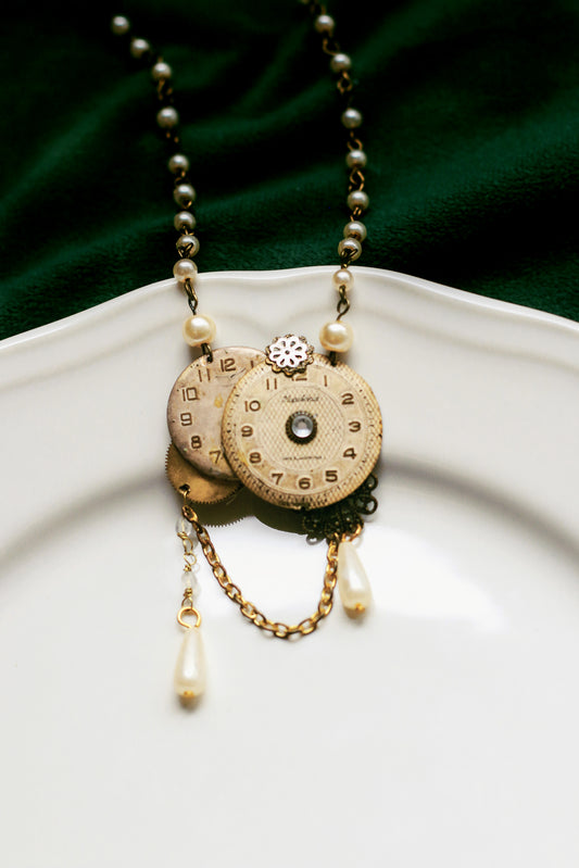 Baroness Geneva Bellchamber - steampunk necklace with vintage bronze watch